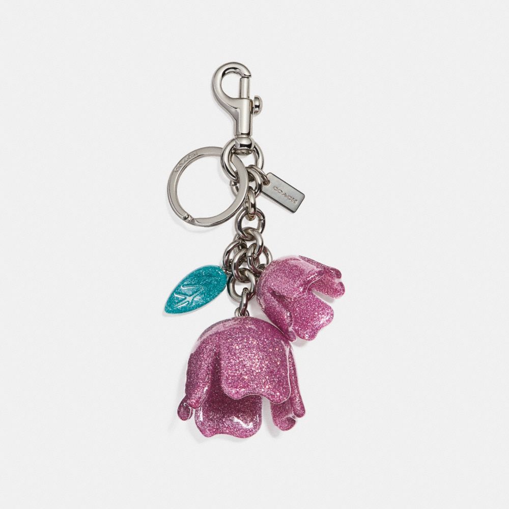 COACH f58514 GLITTER TEA ROSE BAG CHARM SILVER/BLUSH