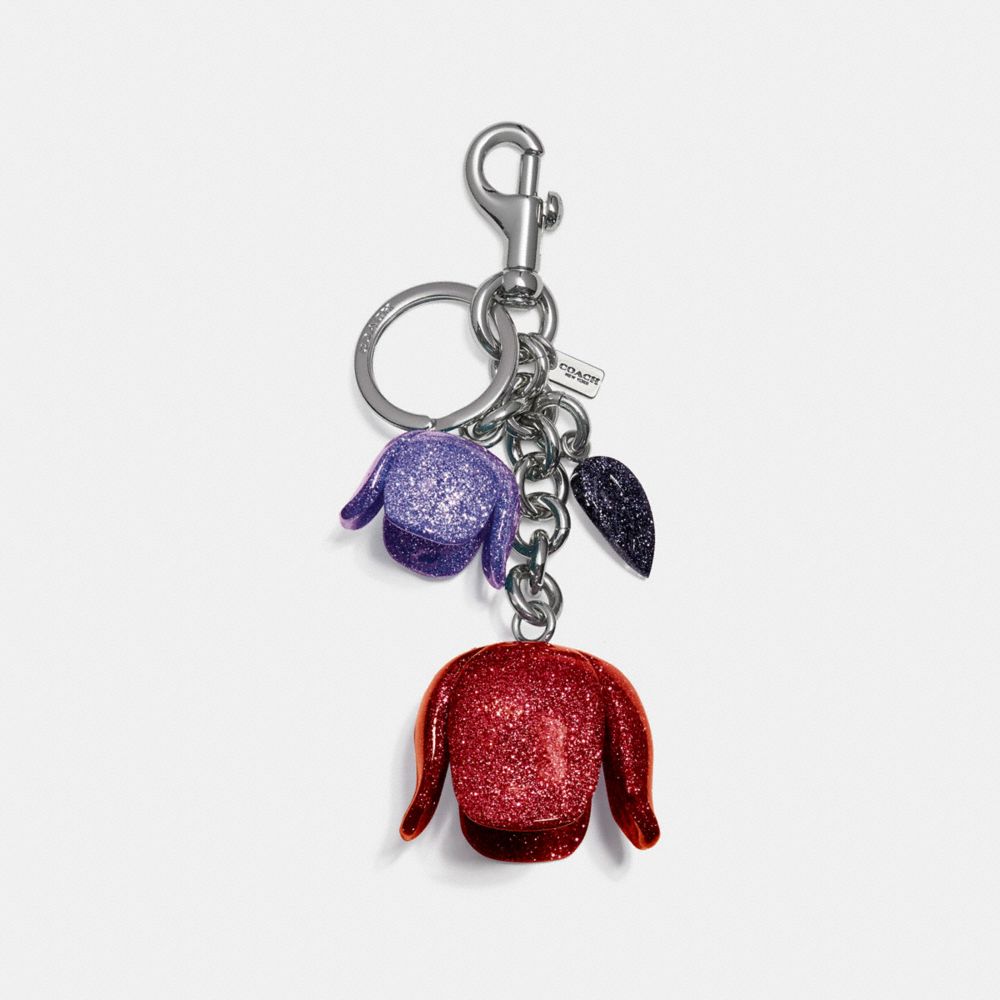 COACH GLITTER RESIN TEA ROSE BAG CHARM - SILVER/BRIGHT RED - F58514