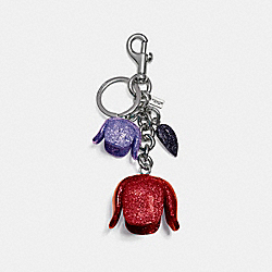 COACH F58514 Glitter Resin Tea Rose Bag Charm SILVER/BRIGHT RED