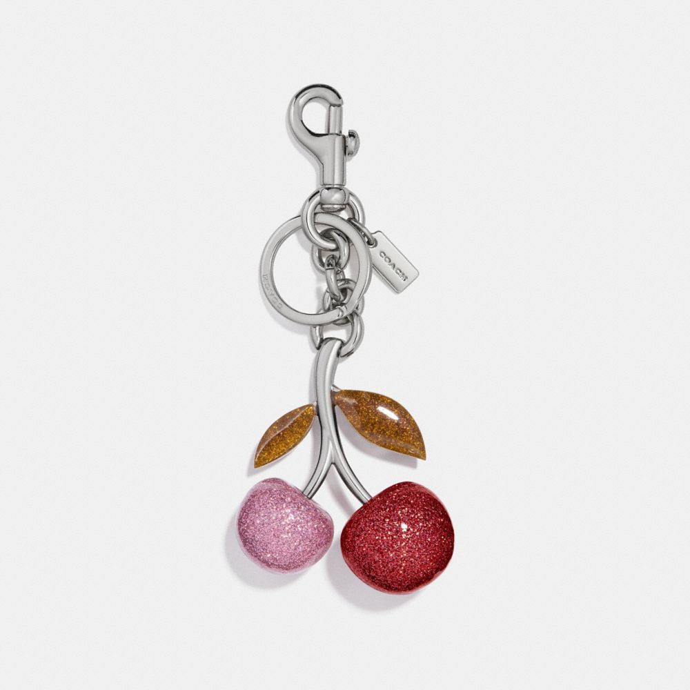 COACH f58516 RESIN CHERRY BAG CHARM SILVER/PINK