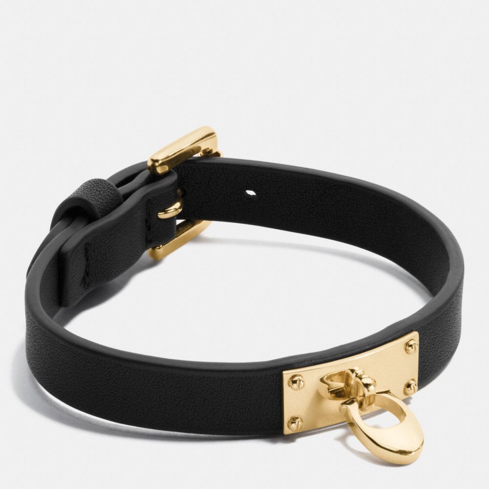 COACH F58519 Signature C Leather Buckle Bracelet GOLD/BLACK