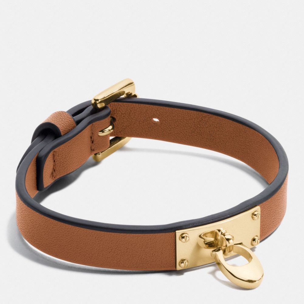 COACH F58519 Signature C Leather Buckle Bracelet GOLD/SADDLE