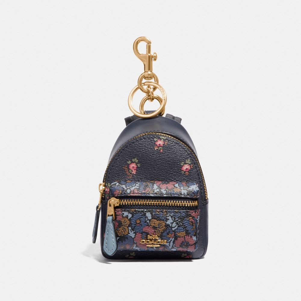 COACH F58553 - BACKPACK COIN CASE WITH FLORAL DITSY PRINT MIDNIGHT MULTI/GOLD