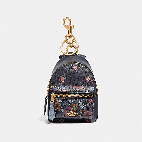 COACH F58553 BACKPACK COIN CASE WITH FLORAL DITSY PRINT MIDNIGHT MULTI/GOLD