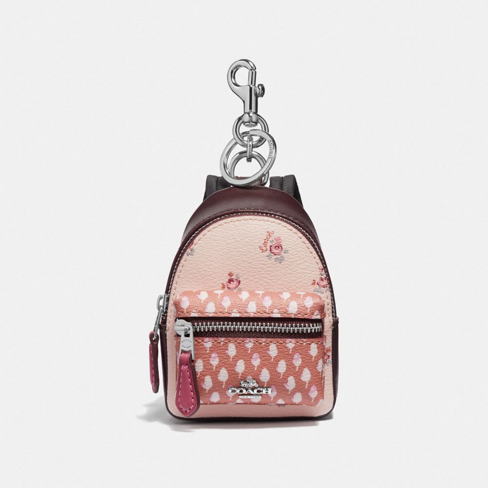 COACH F58553 BACKPACK COIN CASE WITH FLORAL DITSY PRINT LIGHT-PINK-MULTI/SILVER