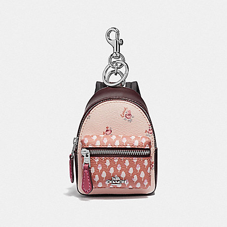 COACH F58553 BACKPACK COIN CASE WITH FLORAL DITSY PRINT LIGHT PINK MULTI/SILVER
