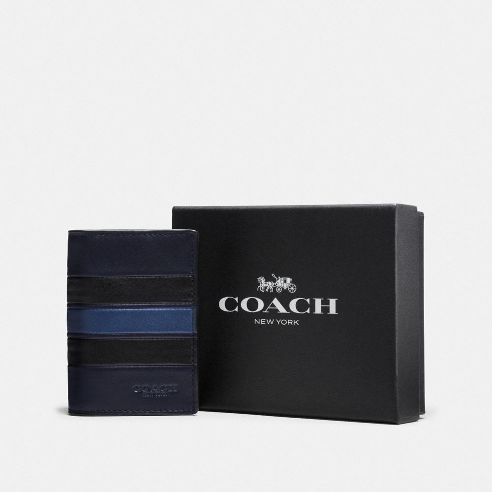 COACH BOXED BIFOLD CARD CASE WITH VARSITY STRIPE - NAVY/DENIM - F58595