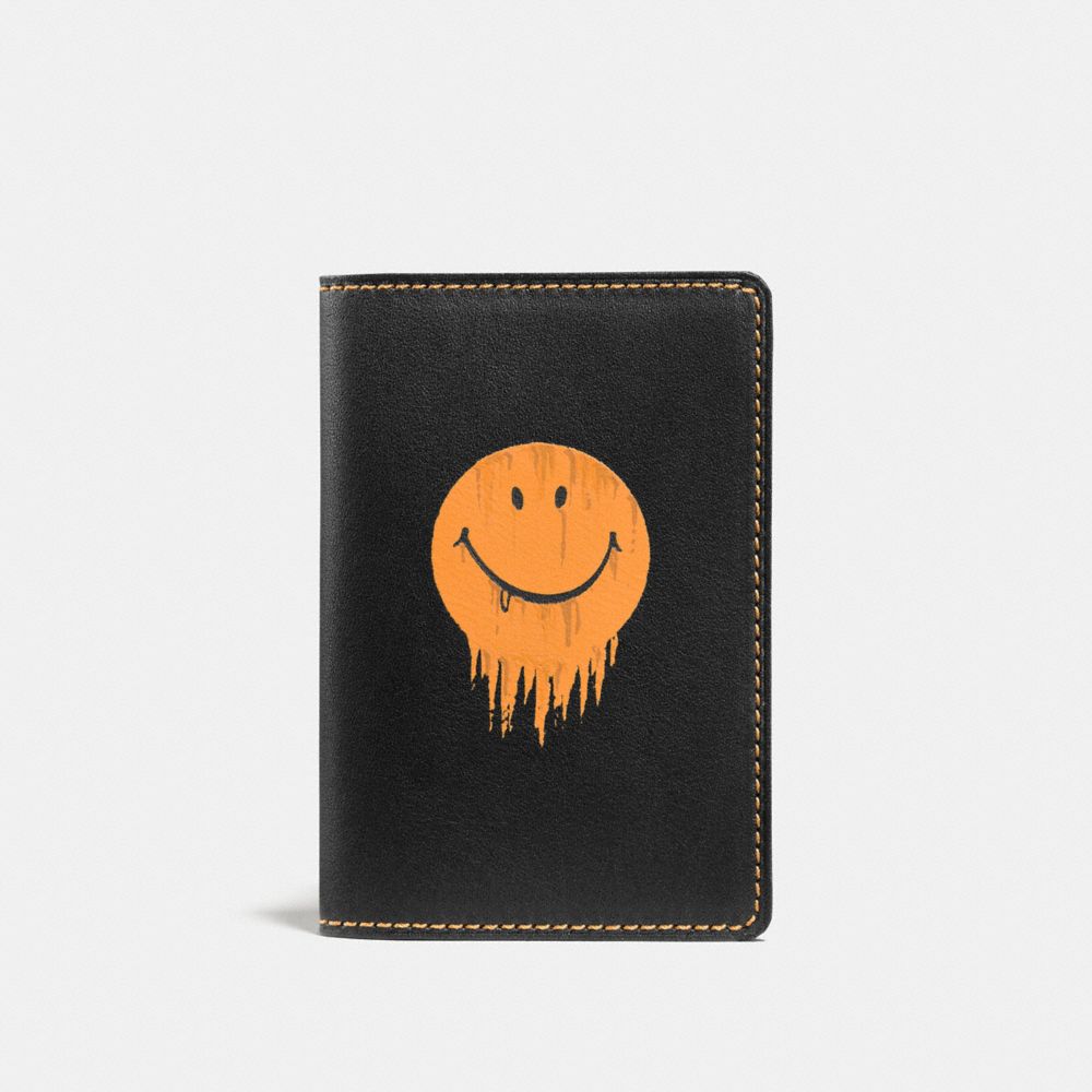 COACH F58627 CARD WALLET WITH GNARLY FACE PRINT BLACK