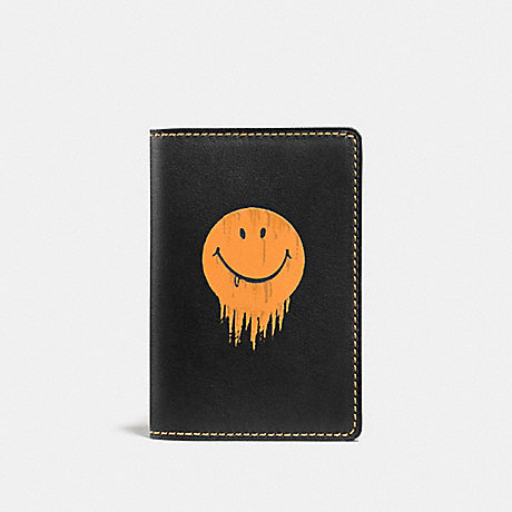 COACH F58627 CARD WALLET WITH GNARLY FACE PRINT BLACK