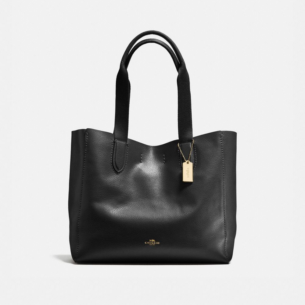 DERBY TOTE IN PEBBLE LEATHER - IMITATION GOLD/BLACK OXBLOOD 1 - COACH F58660