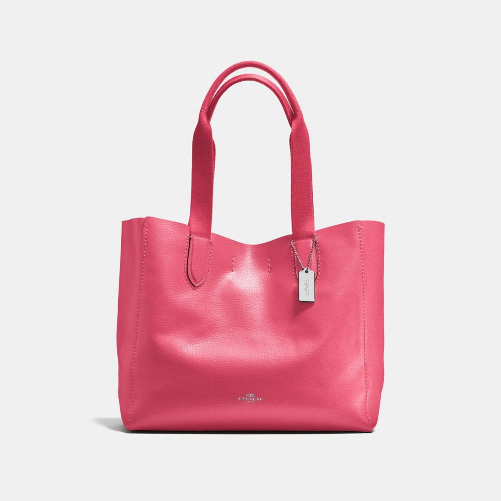 COACH F58660 Derby Tote In Pebble Leather SILVER/STRAWBERRY BRIGHT RED