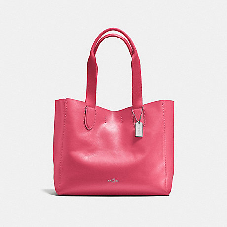 COACH f58660 DERBY TOTE IN PEBBLE LEATHER SILVER/STRAWBERRY BRIGHT RED