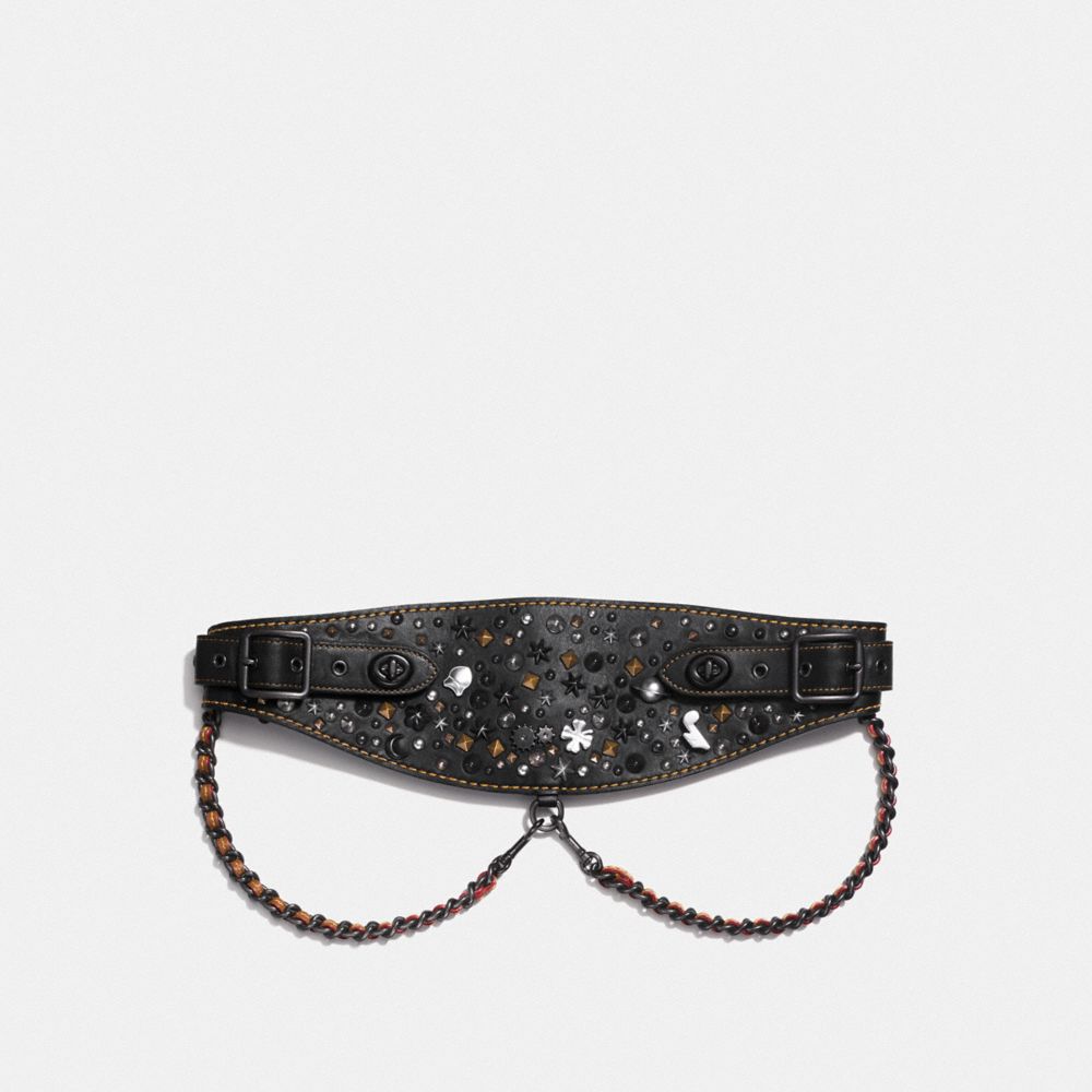 COACH F58662 Moto Belt With Stardust Studs BK/MULTICOLOR