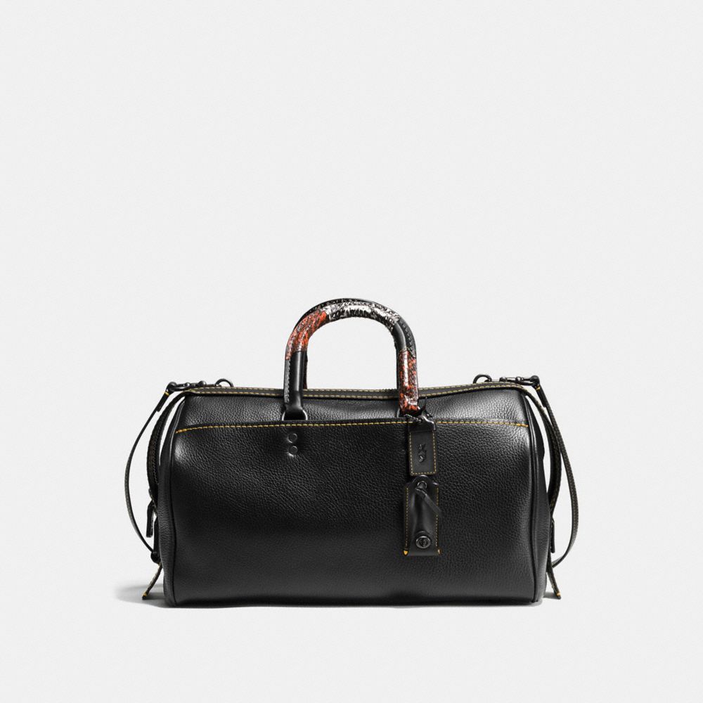 ROGUE SATCHEL 36 IN GLOVETANNED PEBBLE LEATHER WITH PATCHWORK SNAKE HANDLE - f58689 - BLACK COPPER/BLACK