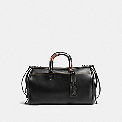 ROGUE SATCHEL 36 IN GLOVETANNED PEBBLE LEATHER WITH PATCHWORK SNAKE HANDLE - f58689 - BLACK COPPER/BLACK