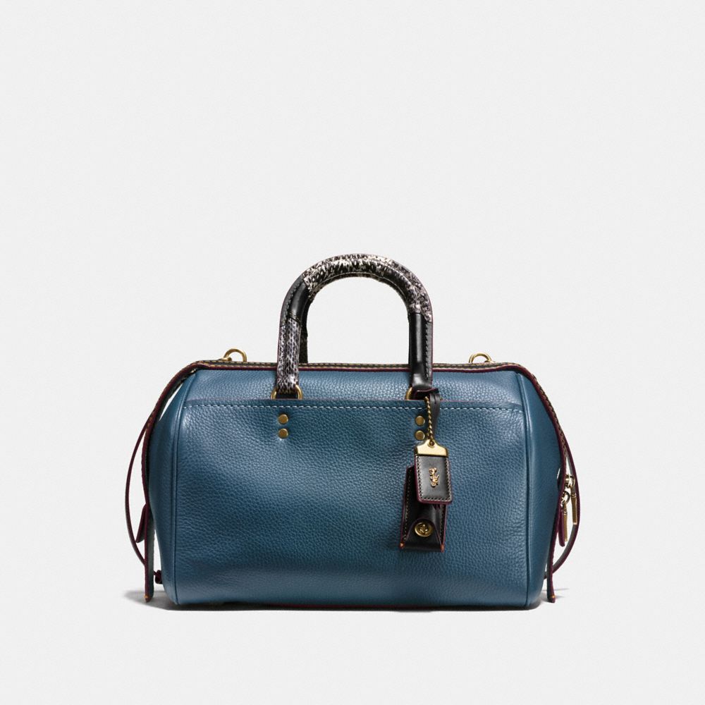 COACH ROGUE SATCHEL IN GLOVETANNED PEBBLE LEATHER WITH PATCHWORK SNAKE HANDLE - OLD BRASS/DARK DENIM - F58690