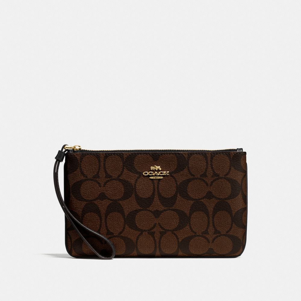 COACH F58695 Large Wristlet In Signature IMITATION GOLD/BROWN/BLACK