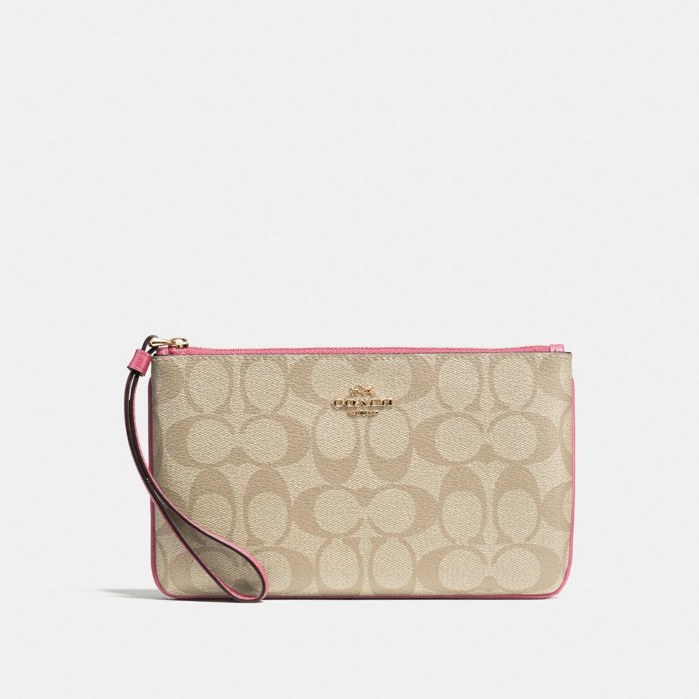 COACH F58695 Large Wristlet In Signature Canvas LIGHT KHAKI/PEONY/LIGHT GOLD