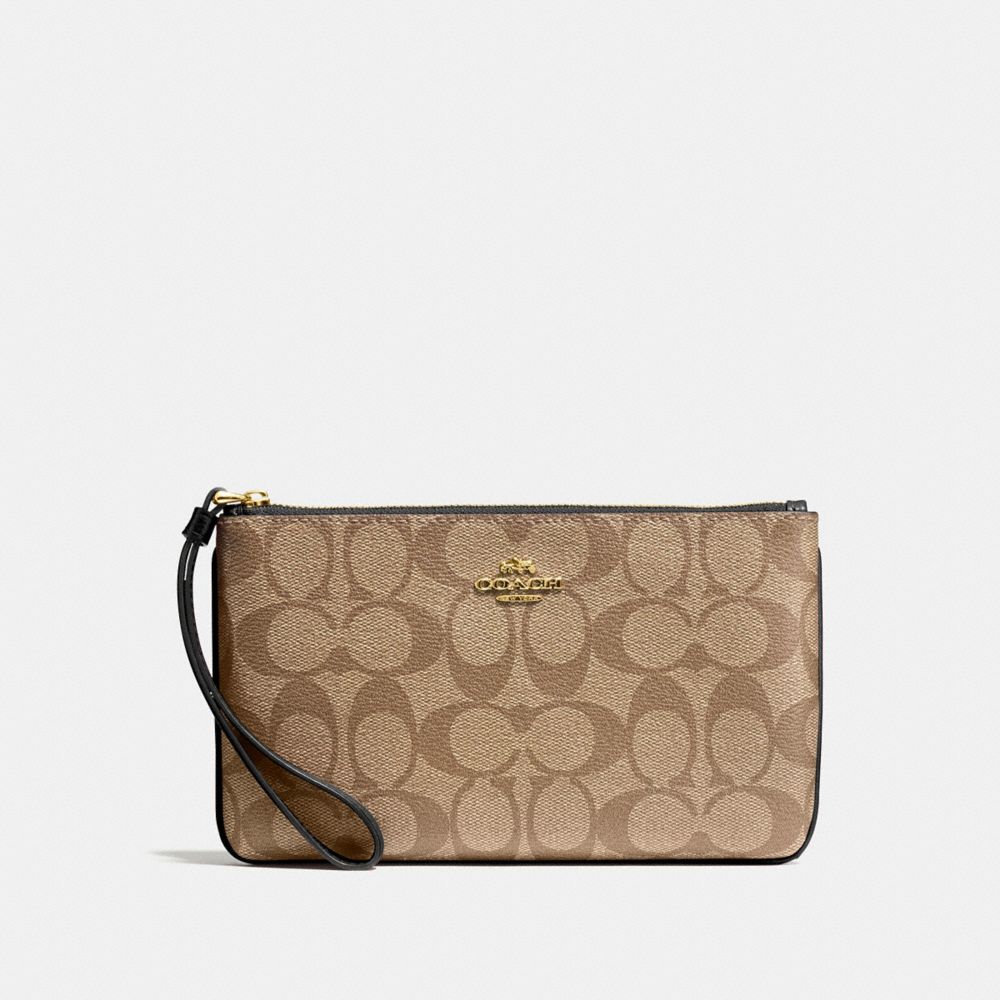 COACH F58695 LARGE WRISTLET IN SIGNATURE CANVAS KHAKI/BLACK/IMITATION GOLD