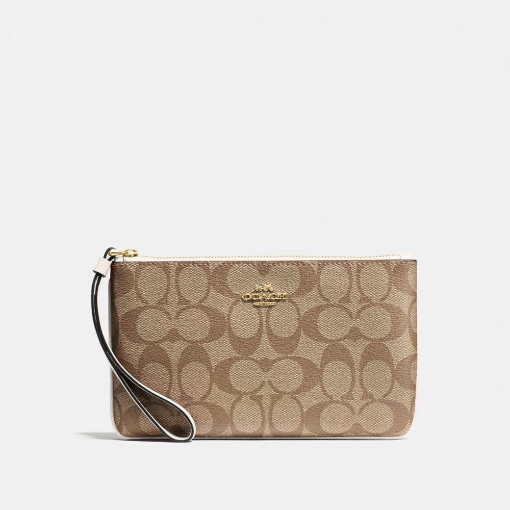 COACH F58695 Large Wristlet In Signature Canvas KHAKI/CHALK/GOLD