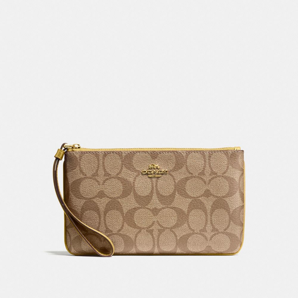 COACH F58695 Large Wristlet In Signature Canvas KHAKI/SUNFLOWER/GOLD