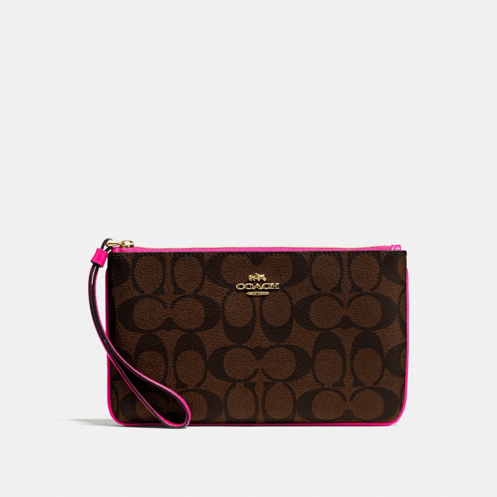 LARGE WRISTLET IN SIGNATURE COATED CANVAS - LIGHT GOLD/BROWN BRIGHT FUCHSIA 2 - COACH F58695