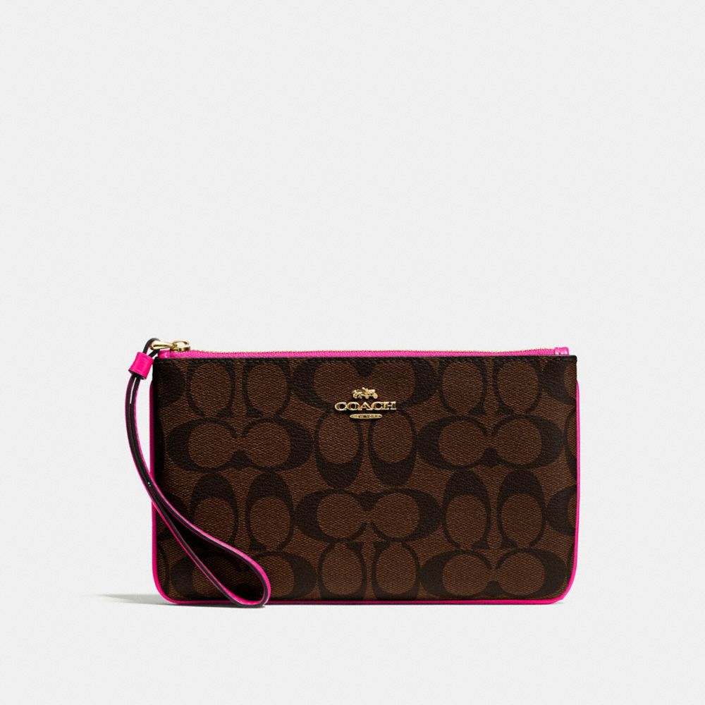 COACH F58695 - LARGE WRISTLET IN SIGNATURE COATED CANVAS LIGHT GOLD/BROWN BRIGHT FUCHSIA 2