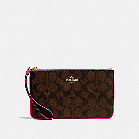 COACH LARGE WRISTLET IN SIGNATURE COATED CANVAS - LIGHT GOLD/BROWN BRIGHT FUCHSIA 2 - f58695