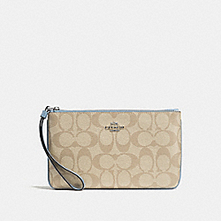 COACH F58695 Large Wristlet In Signature Canvas LT KHAKI/CORNFLOWER/SILVER