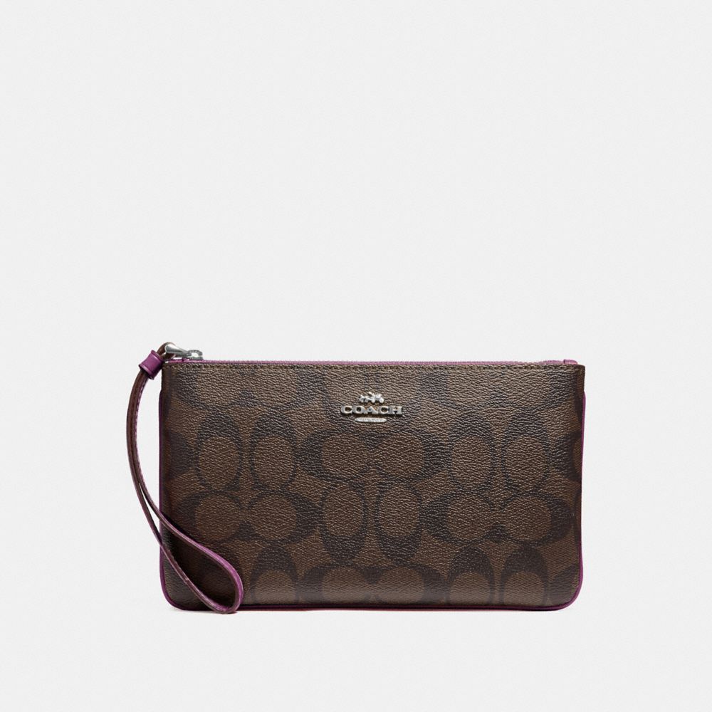 COACH LARGE WRISTLET IN SIGNATURE CANVAS - brown/Azalea/silver - f58695