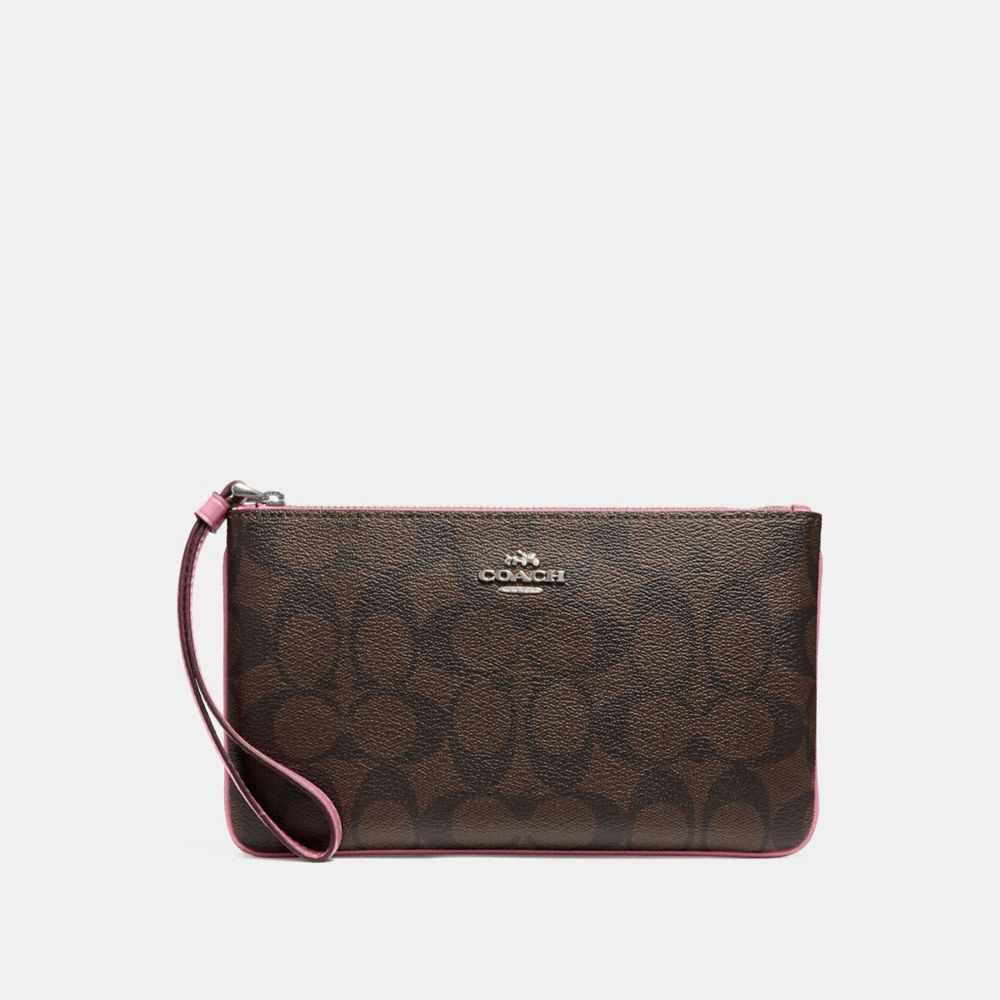 COACH LARGE WRISTLET IN SIGNATURE CANVAS - brown/dusty rose/silver - f58695