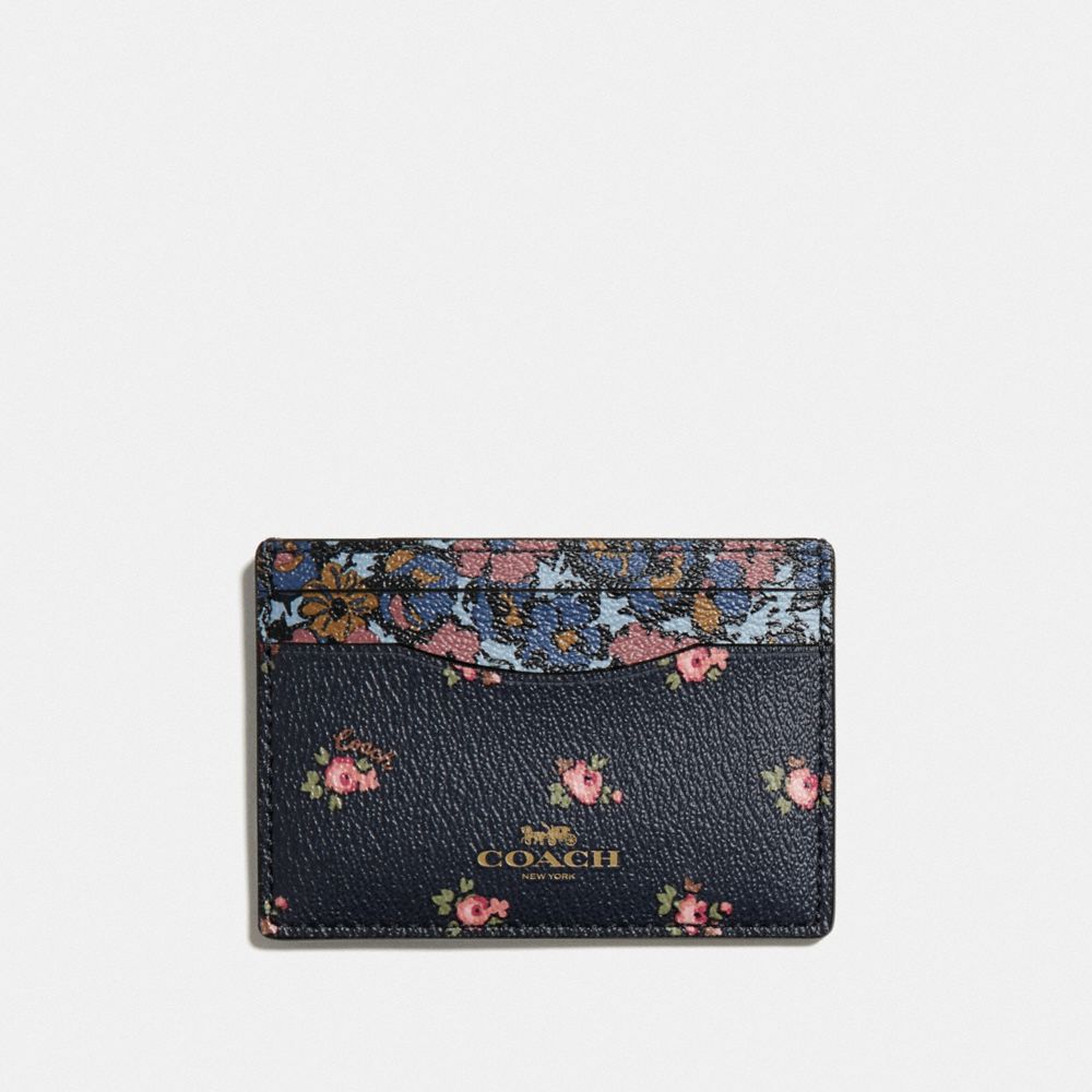 COACH F58717 Card Case With Ditsy Floral Print MIDNIGHT MULTI/GOLD