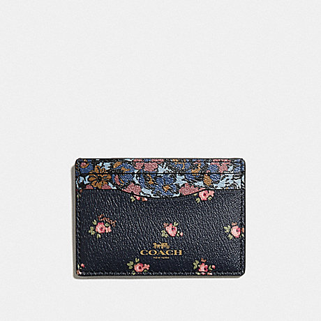 COACH F58717 CARD CASE WITH DITSY FLORAL PRINT MIDNIGHT-MULTI/GOLD