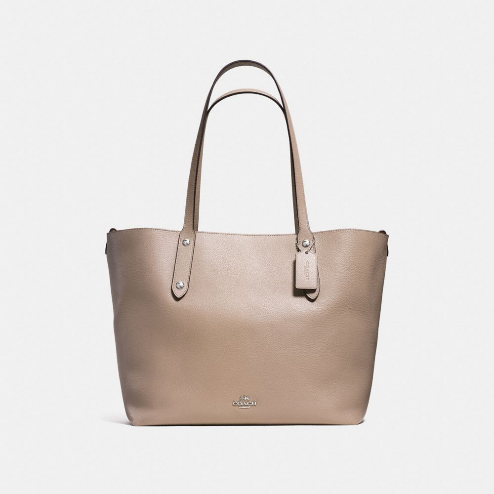 LARGE MARKET TOTE IN POLISHED PEBBLE LEATHER - COACH f58737 -  SILVER/STONE