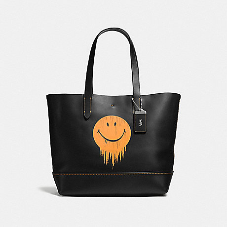 COACH F58771 GOTHAM TOTE WITH GNARLY FACE PRINT BLACK/BURNT-SIENNA