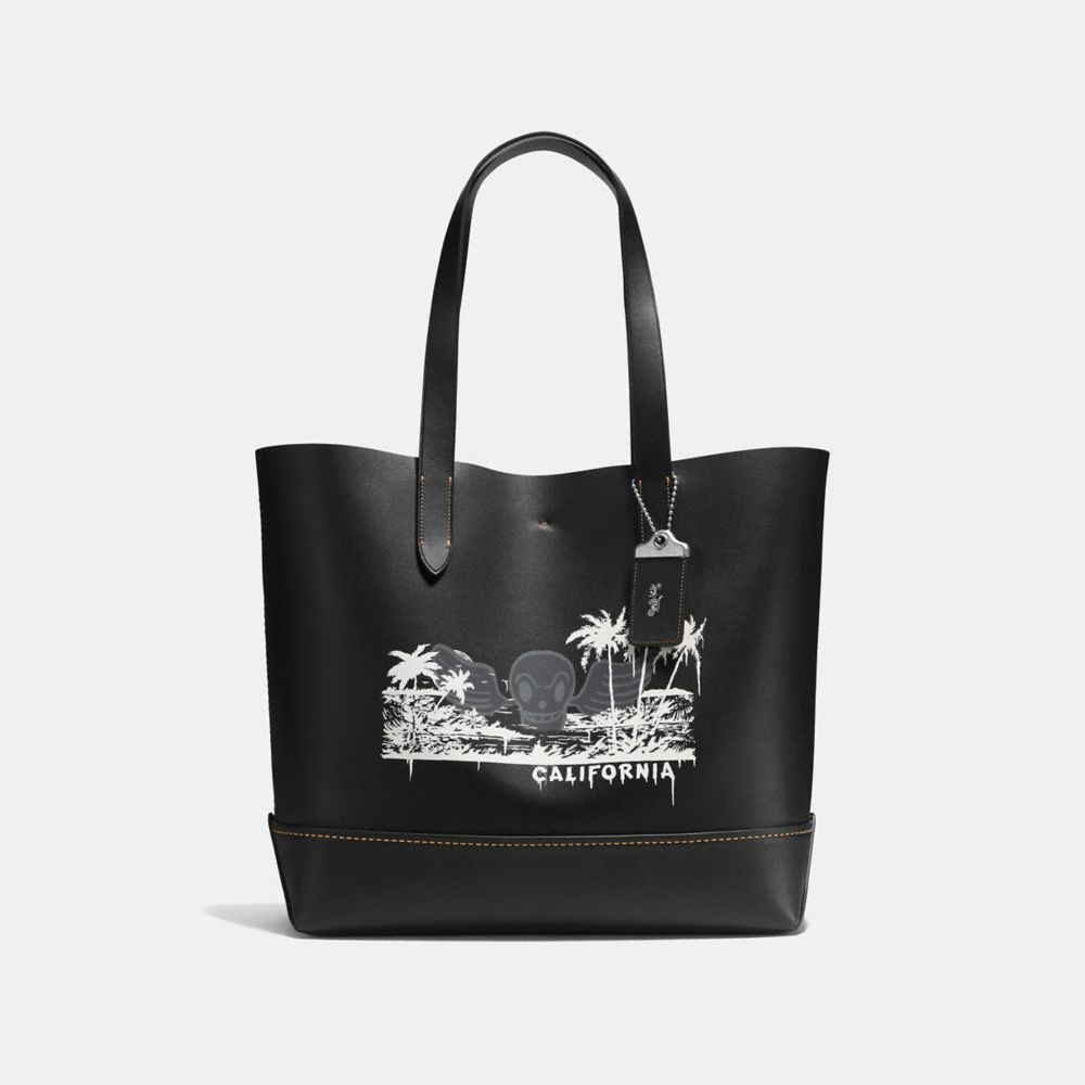 GOTHAM TOTE WITH WILD SURF PRINT - F58772 - BLACK/BURNT SIENNA