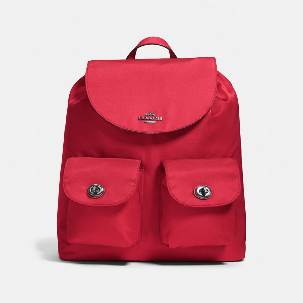 COACH F58814 NYLON BACKPACK ANTIQUE-SILVER/TRUE-RED
