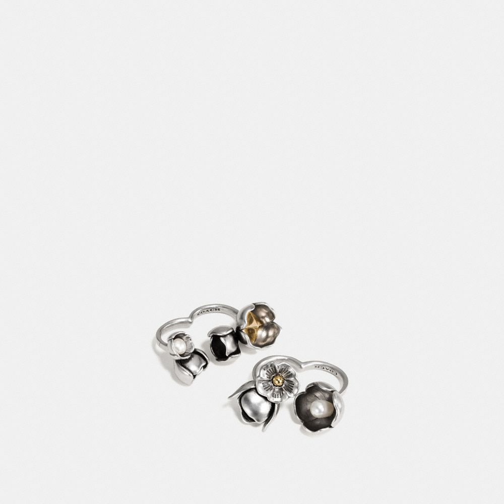 STUDDED TEA ROSE DUSTER RING SET - f58830 - SILVER/GOLD