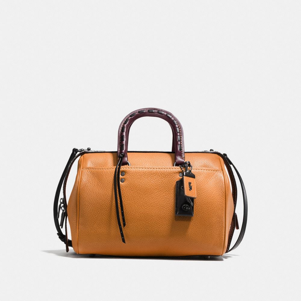 COACH F58841 Rogue Satchel In Glovetanned Pebble Leather With Colorblock Snake Detail BLACK COPPER/BUTTERSCOTCH