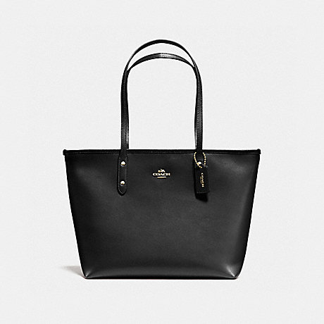 COACH CITY ZIP TOTE IN CROSSGRAIN LEATHER - IMITATION GOLD/BLACK - f58846