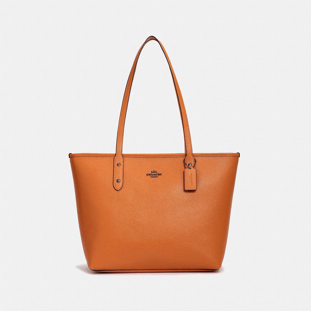 COACH F58846 City Zip Tote ORANGE/BLACK ANTIQUE NICKEL