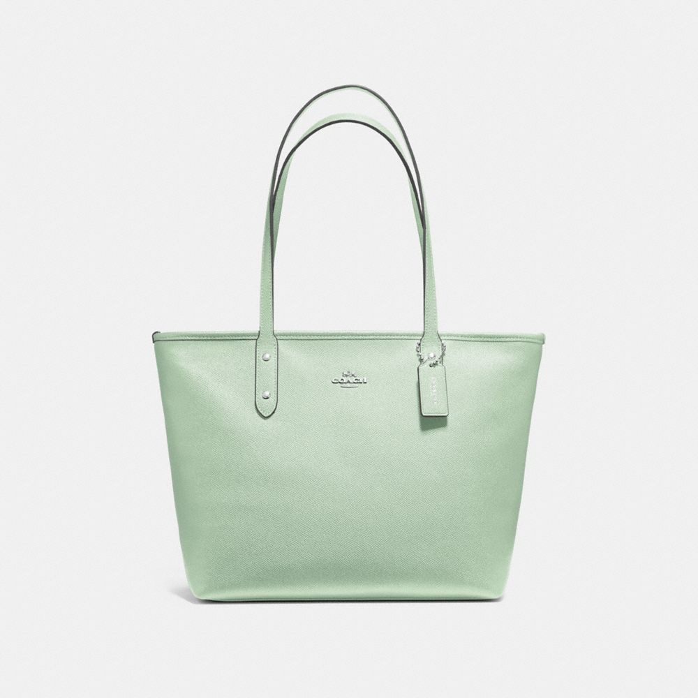 COACH F58846 CITY ZIP TOTE PALE GREEN/SILVER