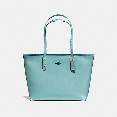 COACH F58846 CITY ZIP TOTE SILVER/AQUAMARINE