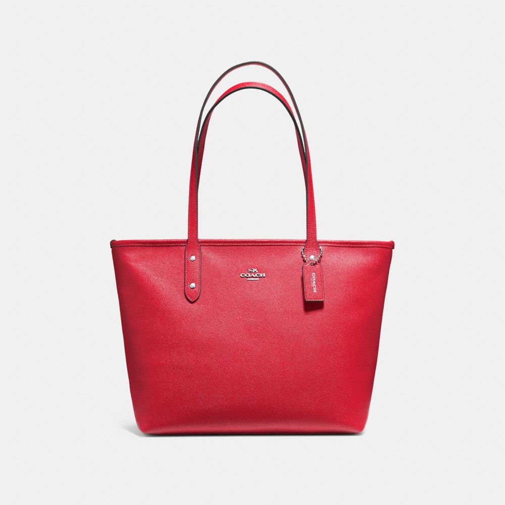 CITY ZIP TOTE - F58846 - BRIGHT RED/SILVER