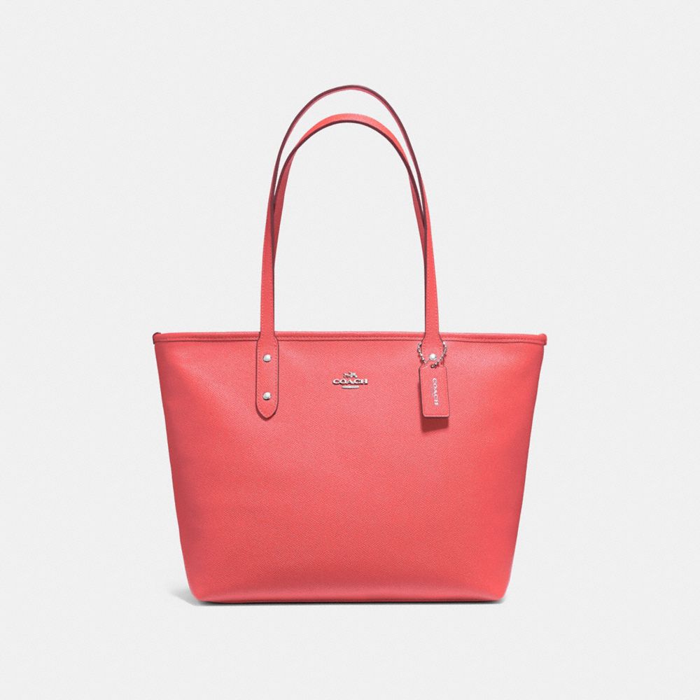 CITY ZIP TOTE - F58846 - CORAL/SILVER