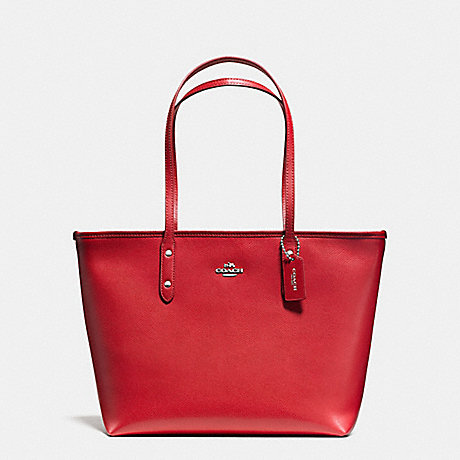 COACH f58846 CITY ZIP TOTE IN CROSSGRAIN LEATHER AND COATED CANVAS SILVER/TRUE RED