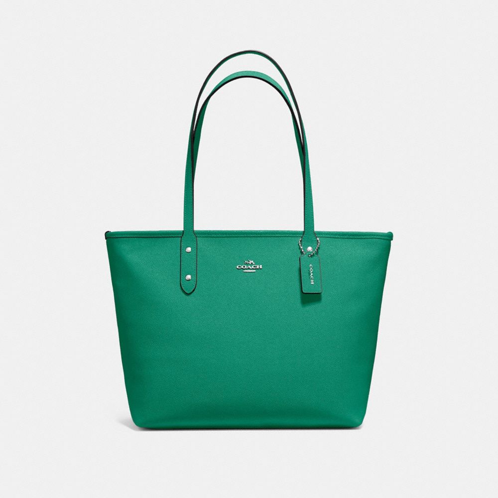 COACH F58846 - CITY ZIP TOTE GREEN/SILVER