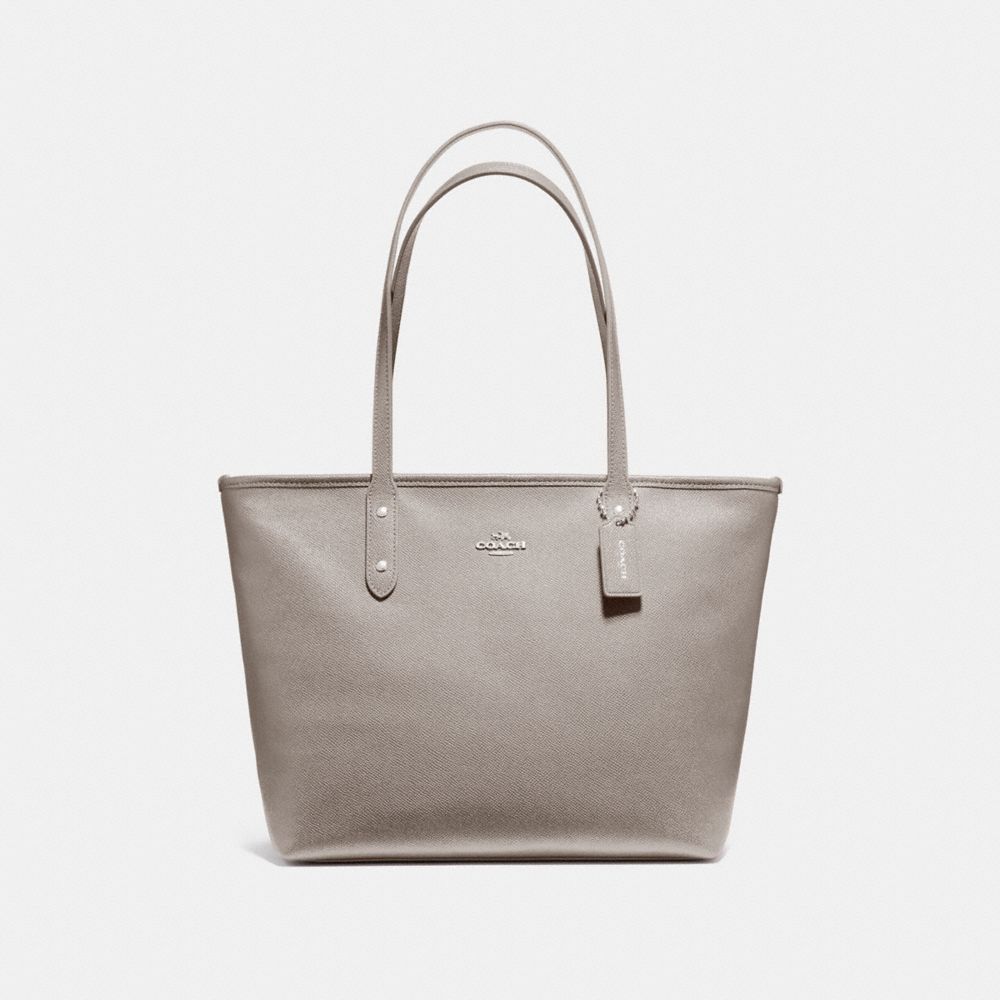 CITY ZIP TOTE IN CROSSGRAIN LEATHER AND COATED CANVAS - f58846 - SILVER/HEATHER GREY