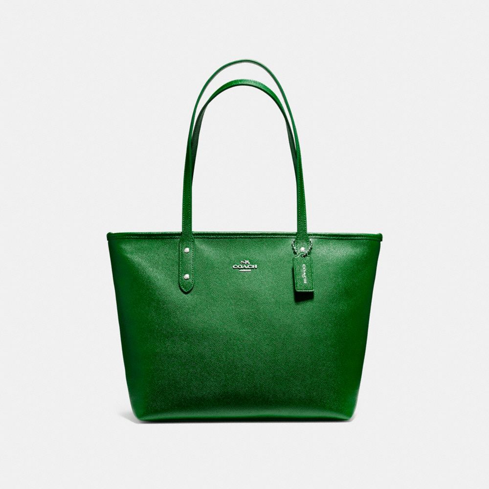 COACH F58846 City Zip Tote SILVER/KELLY GREEN