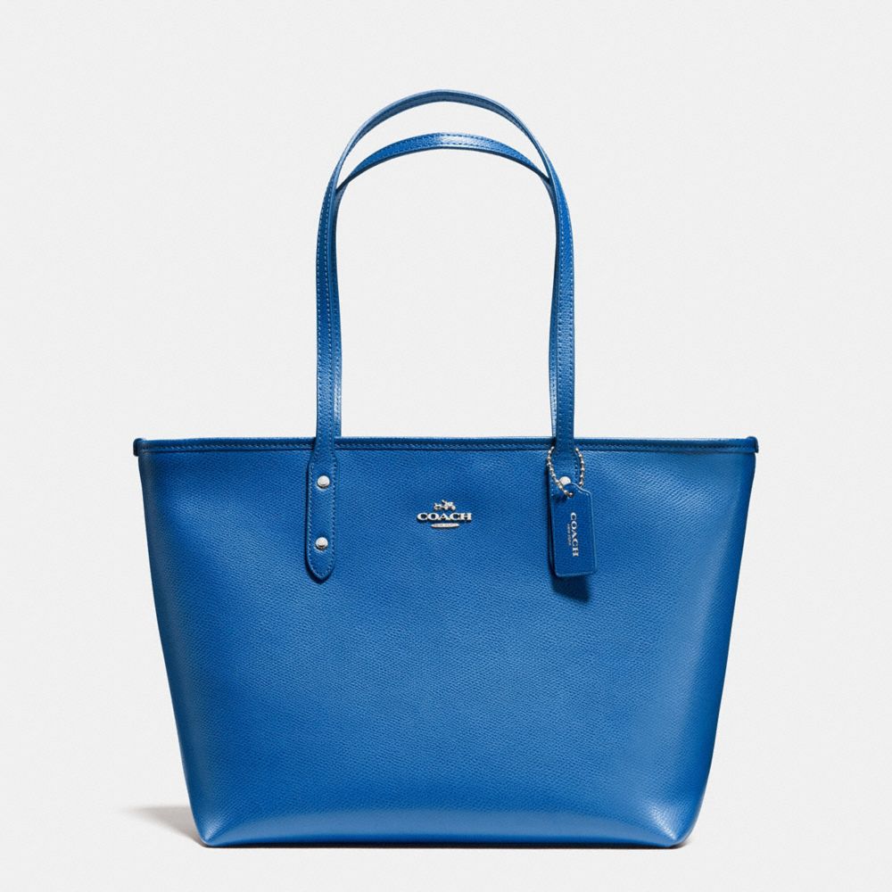 CITY ZIP TOTE IN CROSSGRAIN LEATHER - f58846 - SILVER/LAPIS